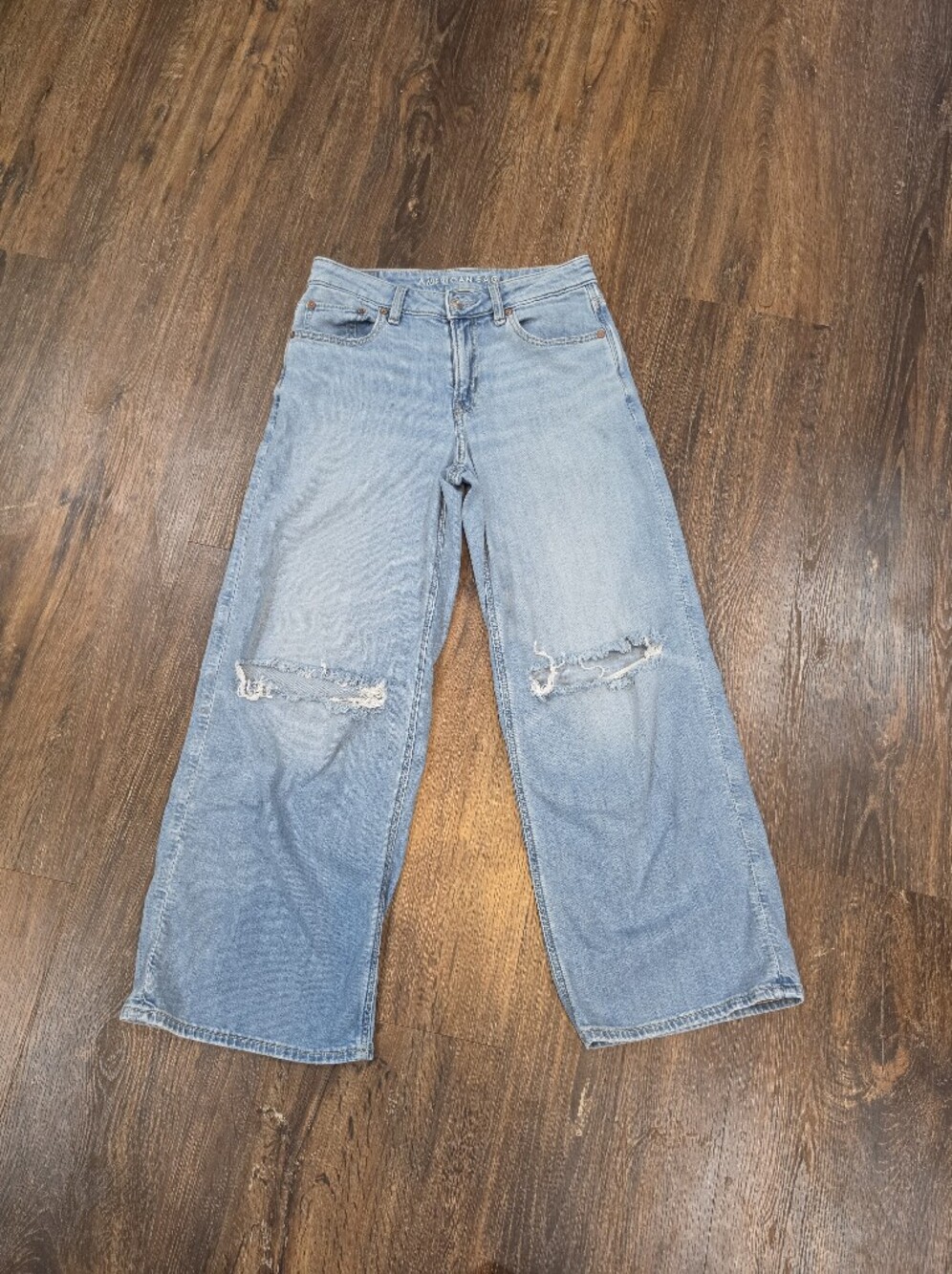 American Eagle Outfitters Light Blue Distressed Wide-Leg Jeans